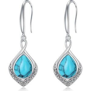 03-Turquoise Celtic Knot Filigree 925 Silver Infinity Earrings